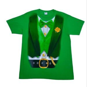 St. Patrick's Day Green Tuxedo Tshirt Gold Clover size Large
